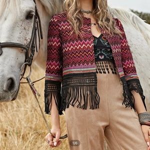 Fringe hem chevron jacquard jacket